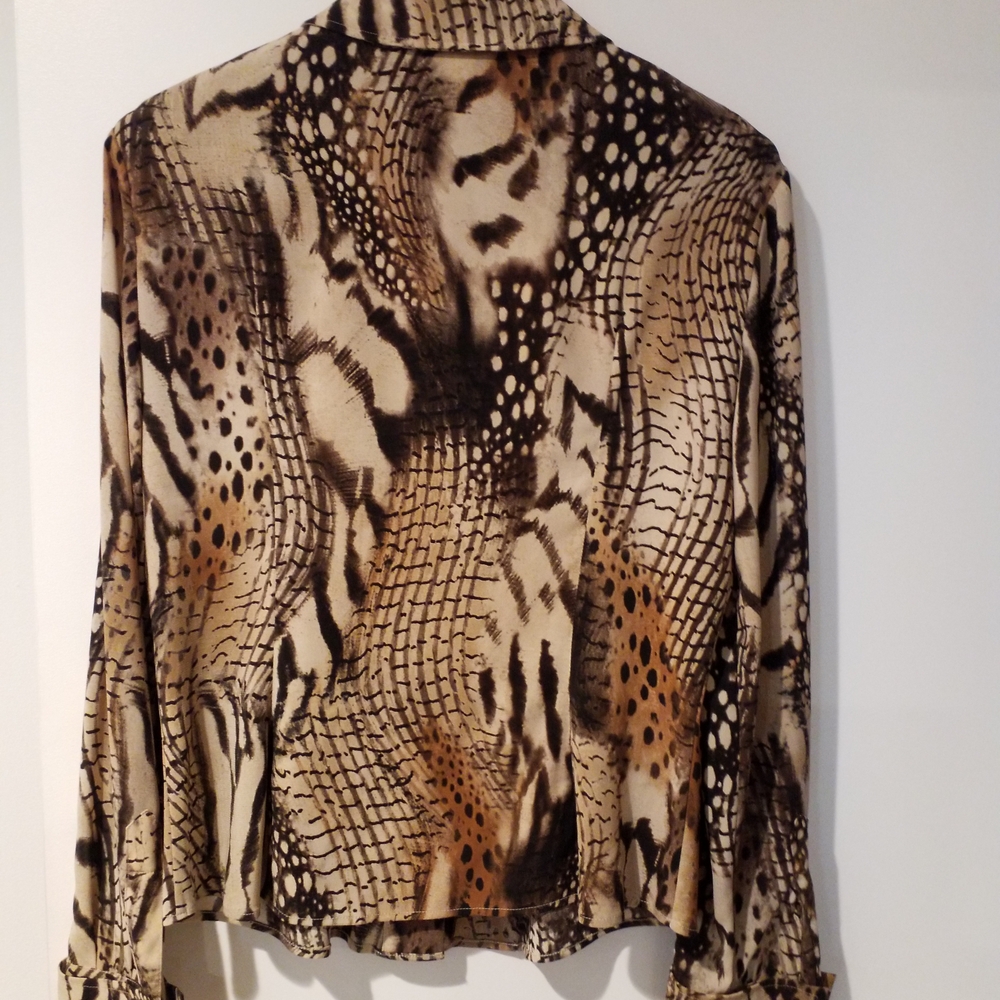 St. John Collection Animal Print Silk Blouse in Beige, Brown & Black - Picture 6 of 6